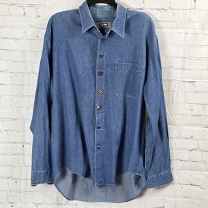 Wilke Rodriguez Denim Shirt‎ Mens L/G Unique Buttons Long Sleeve Casual Vintage